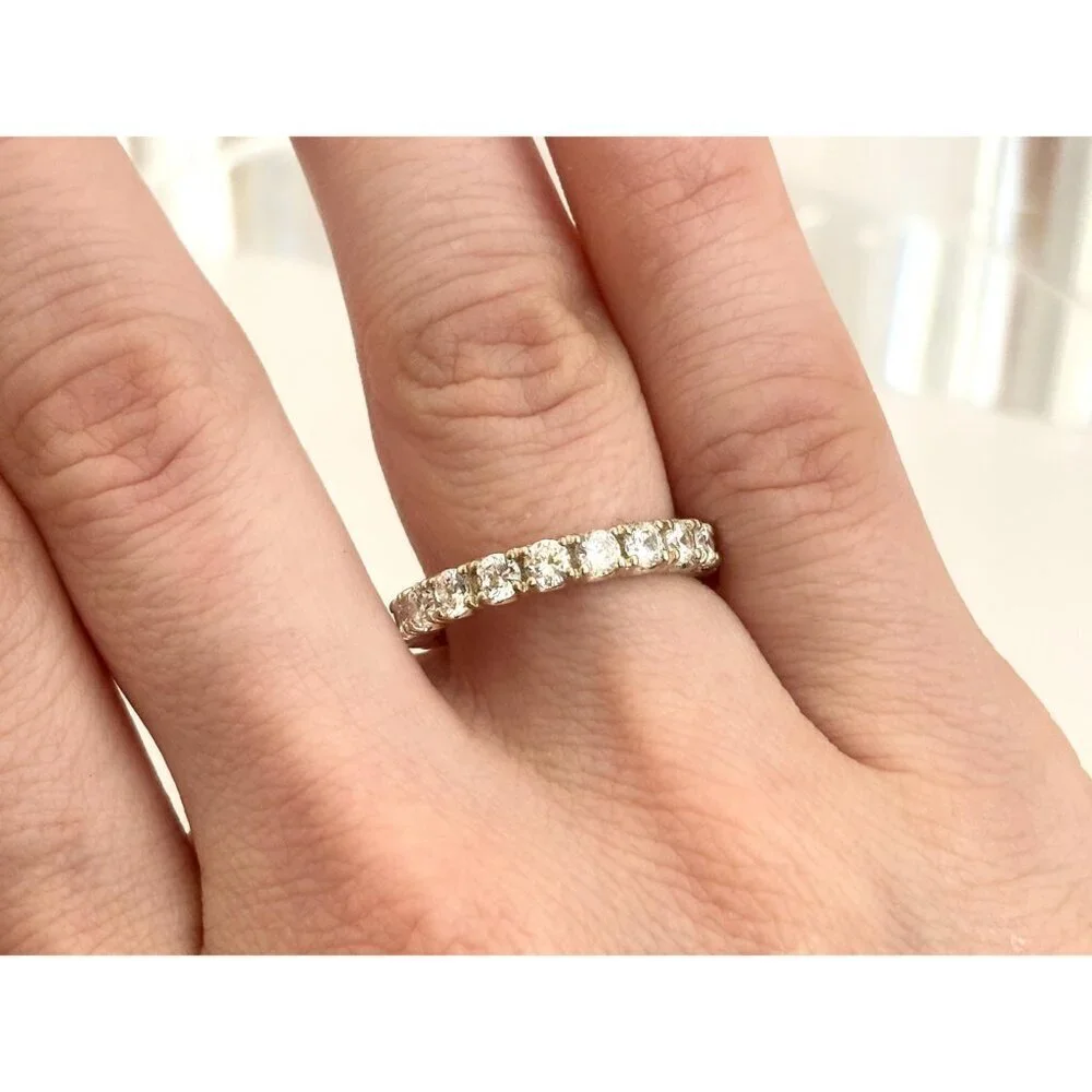 CZ Gemstone Lined Straight Shank Sterling Silver 925 Vintage Ring - sz 7